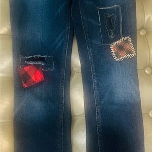 Ralph Lauren Navy Jeans with Red Plaid Patches